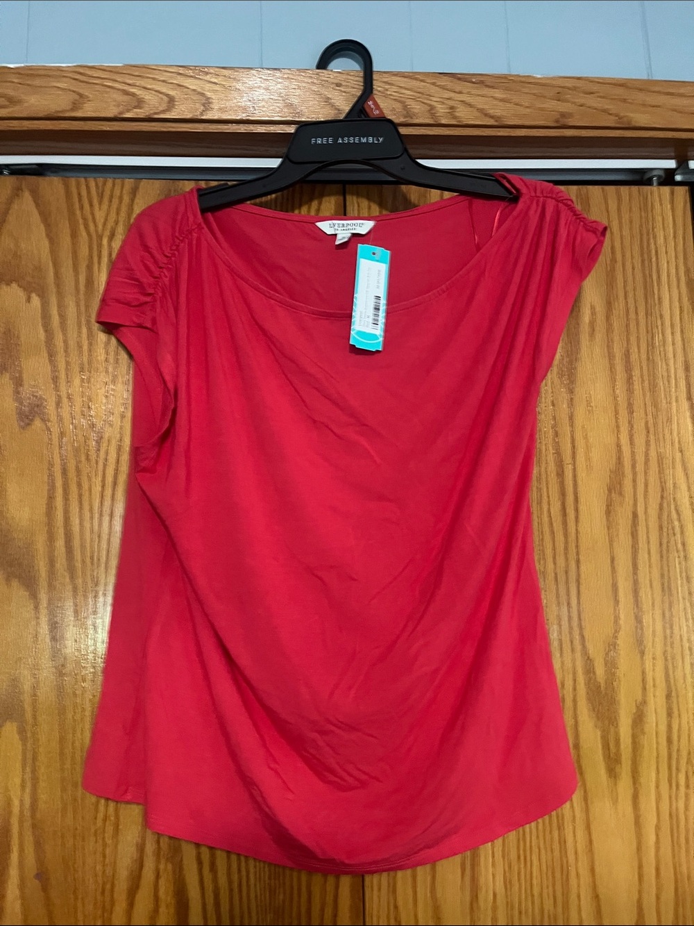 Liverpool Red Scoop Neck Tank with Ruched Shoulders